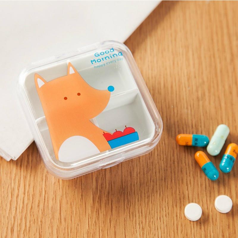 1Pc Portable Empty Drugs Box 4 compartments Mini Cute Pill Box Medicine Case For Healthy Carem