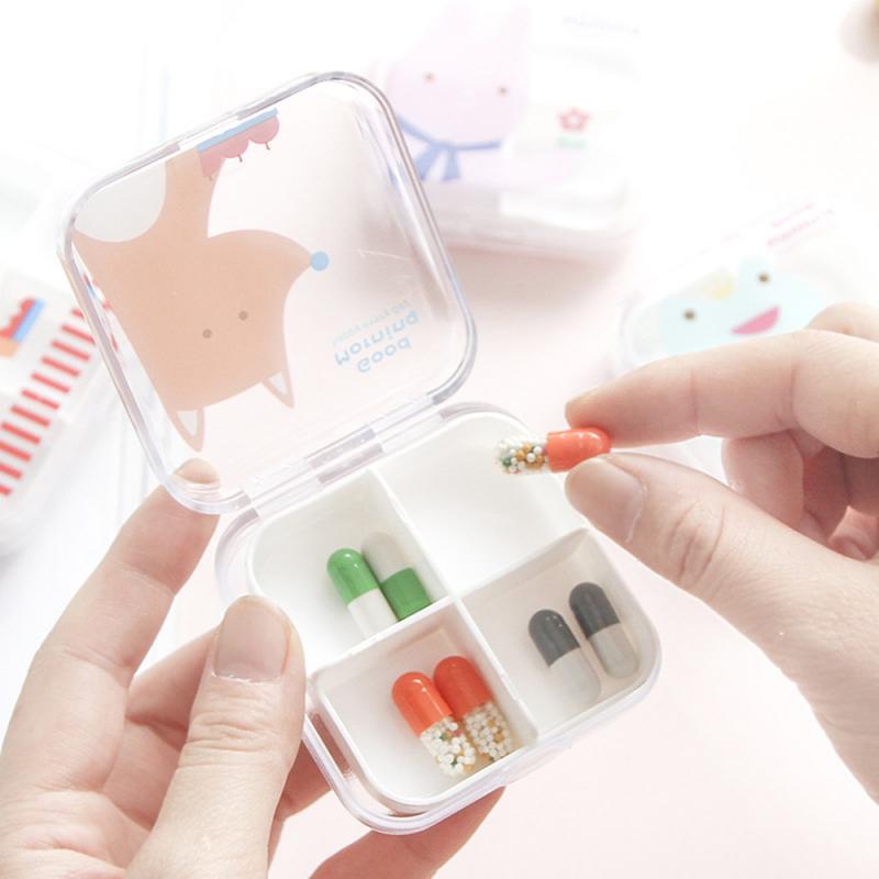 1Pc Portable Empty Drugs Box 4 compartments Mini Cute Pill Box Medicine Case For Healthy Carem