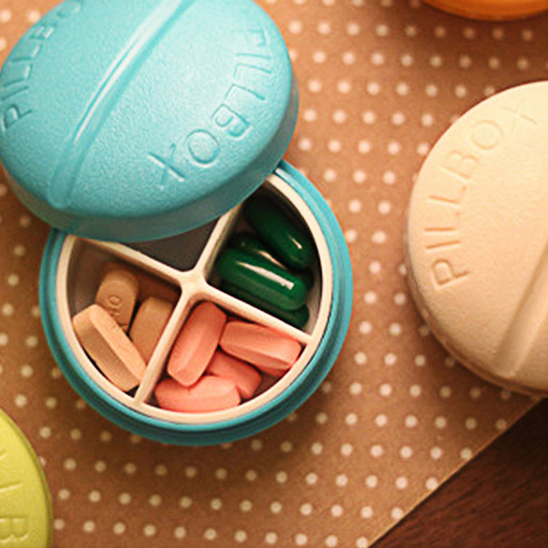 Round 4 Grids Pill Cases Candy Color Simple Pill Box Medicine Tablet Dispenser Organizer Mini Splitters Pill Storage Container