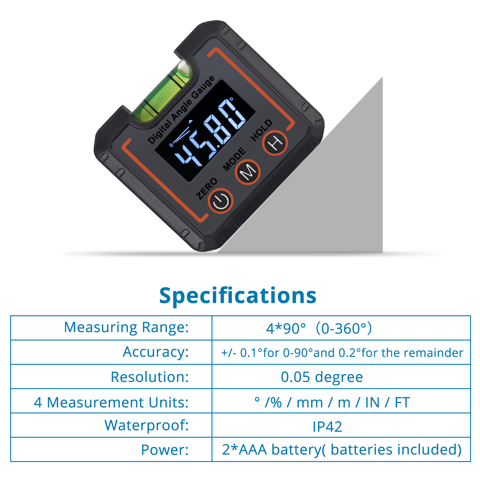 Digital Angle Gauge Level Box Protractor Angle Finder Inclinometer with Magnetic Base VA LCD Screen Level Bubble Vial Protractor