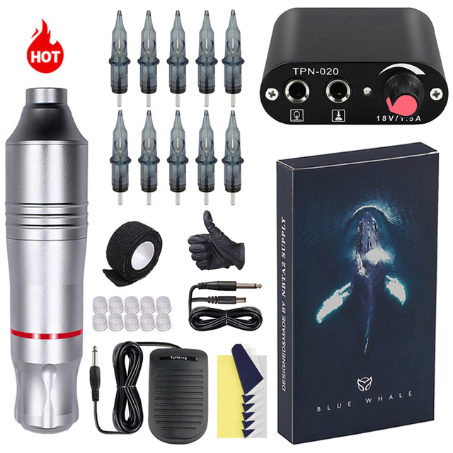 Complete Tattoo Machine Kits Tattoo Power Supply Rotary Pen With Cartridge Needles Permanent Makeup Machine For Tattoo Body Art