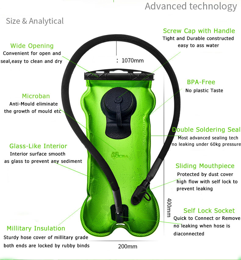 Naturehike Water Bladder 3L Foldable Water Bags Sport Hydration Bladder Outdoor PE Soft Flask Water Container for Camping Hiking