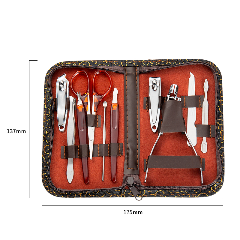 Set 10in1 Pedicure Manicure Tool Nail Art Stainless Steel Cuticle Clippers Nipper Scissors Cleaner Grooming Kit Case