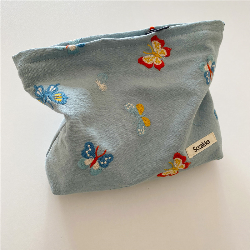 1PC Fashion Azure Butterfly Embroidered Cosmetic Bag Washing Bag Large Capacity Women Travel Cosmetic Pouch Make Up Storage Bags