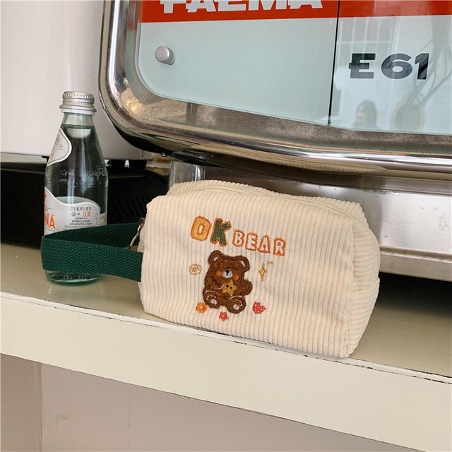 New Cute Embroidered Make Up Bag Organizer Women Corduroy Cosmetic Pouch Portable Travel Toiletry Bag Necesserie Storage Bags