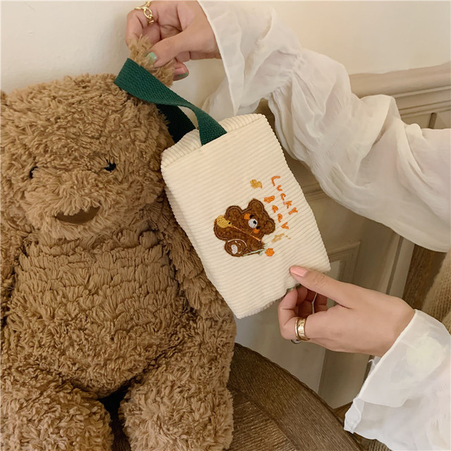 New Cute Embroidered Make Up Bag Organizer Women Corduroy Cosmetic Pouch Portable Travel Toiletry Bag Necesserie Storage Bags