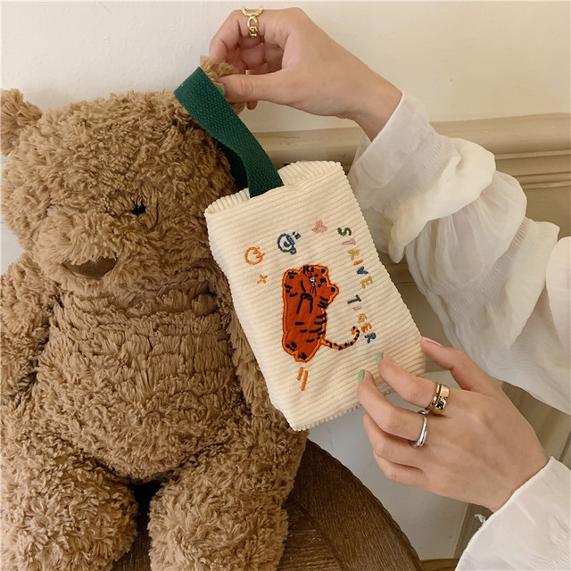 New Cute Embroidered Make Up Bag Organizer Women Corduroy Cosmetic Pouch Portable Travel Toiletry Bag Necesserie Storage Bags