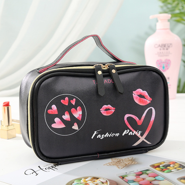 Leather Portable Women Cosmetic Bag Multifunction Travel Toiletry Storage Organize Handbag Waterproof Female Makeup Case