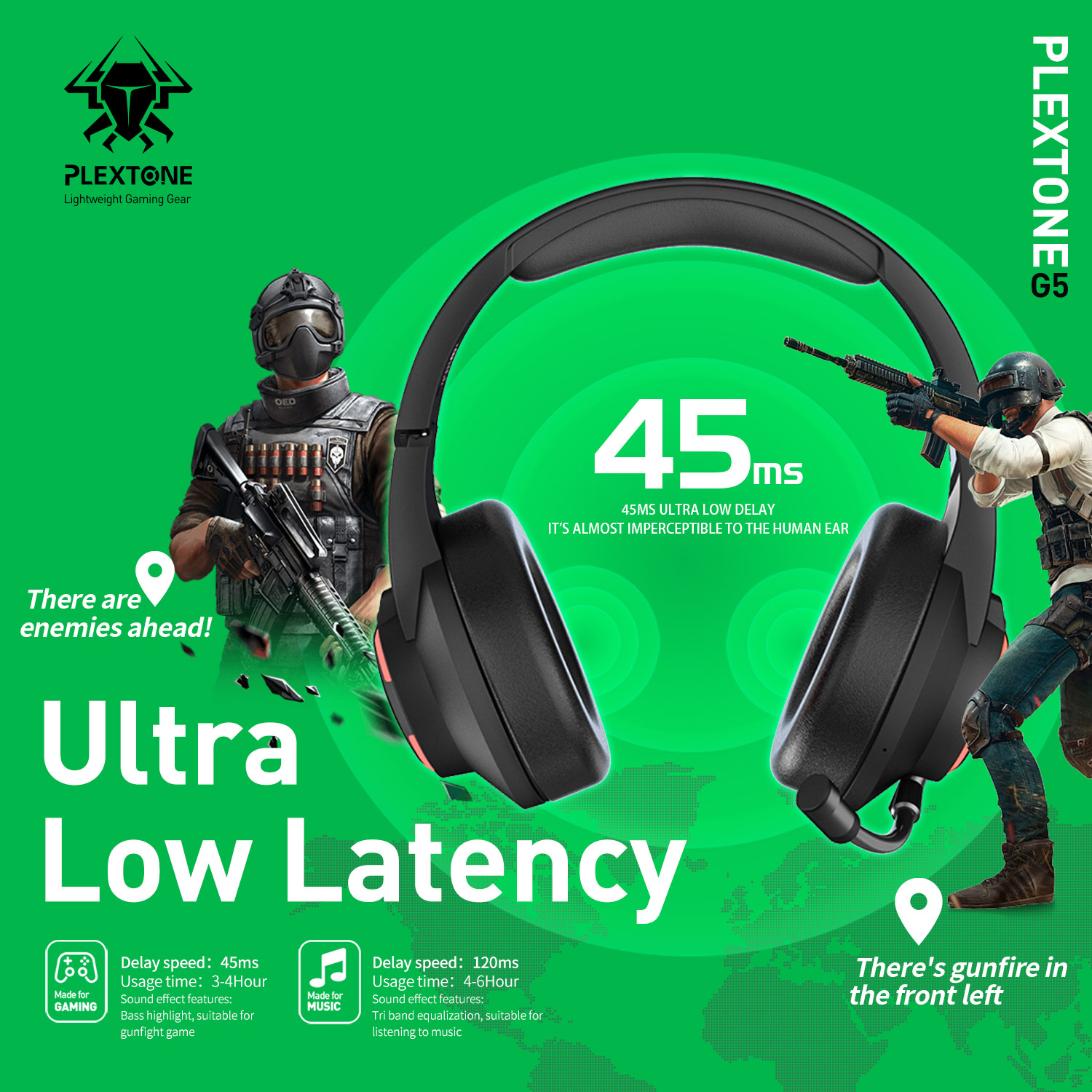 Wireless Bluetooth Gaming Headsets Sports Game 45ms Low Latency Headphones Noise Cancelling Detachable Mic Earphones