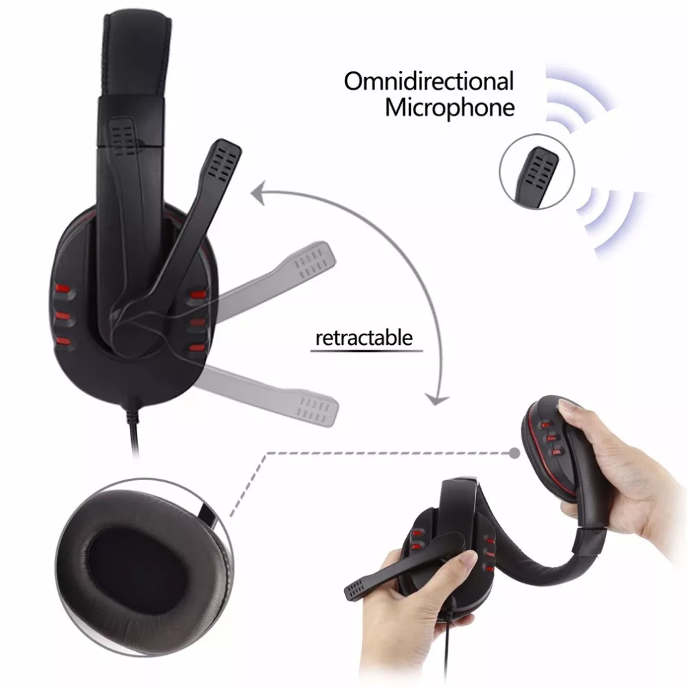 Stereo Gaming Headset For 3.5mm Wired Over-Head Gamer Headphone With Microphone Volume Control Game Earphone