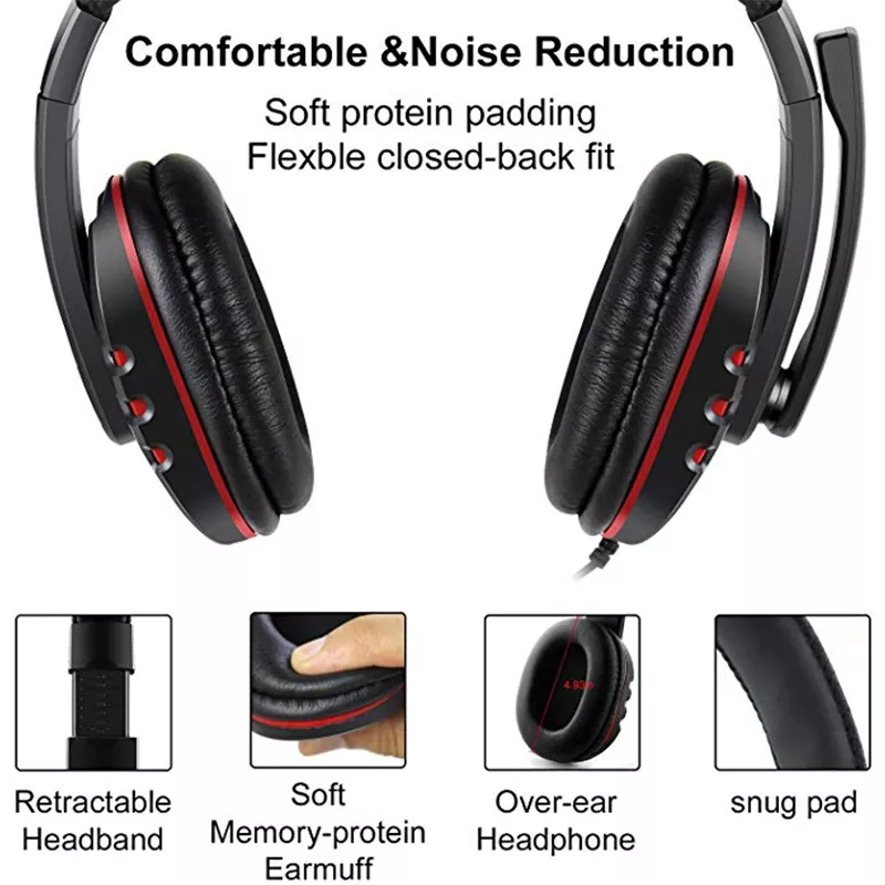 Stereo Gaming Headset For 3.5mm Wired Over-Head Gamer Headphone With Microphone Volume Control Game Earphone