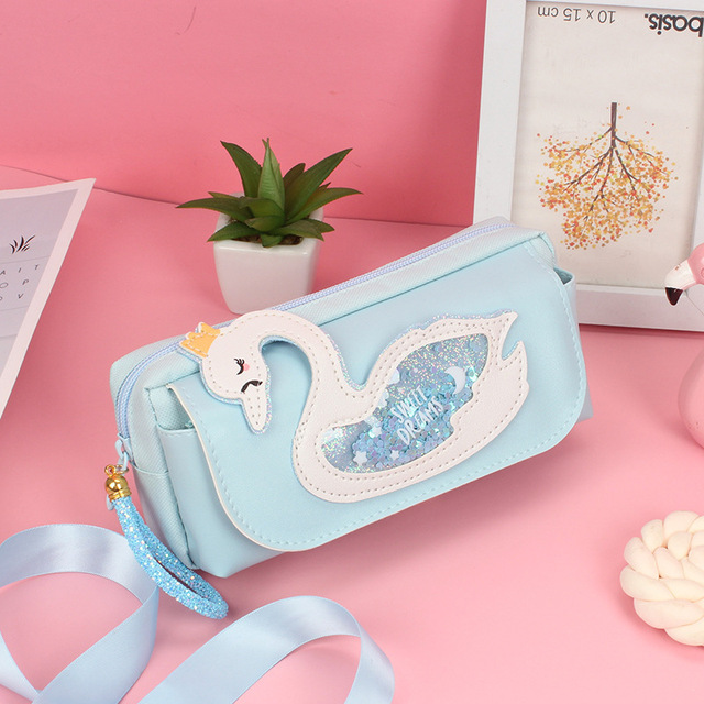 Quicksand cat pencil case cute pencil bag Three layers Big pen case girls kawaii Stationery bag cartoon animals pen bag student