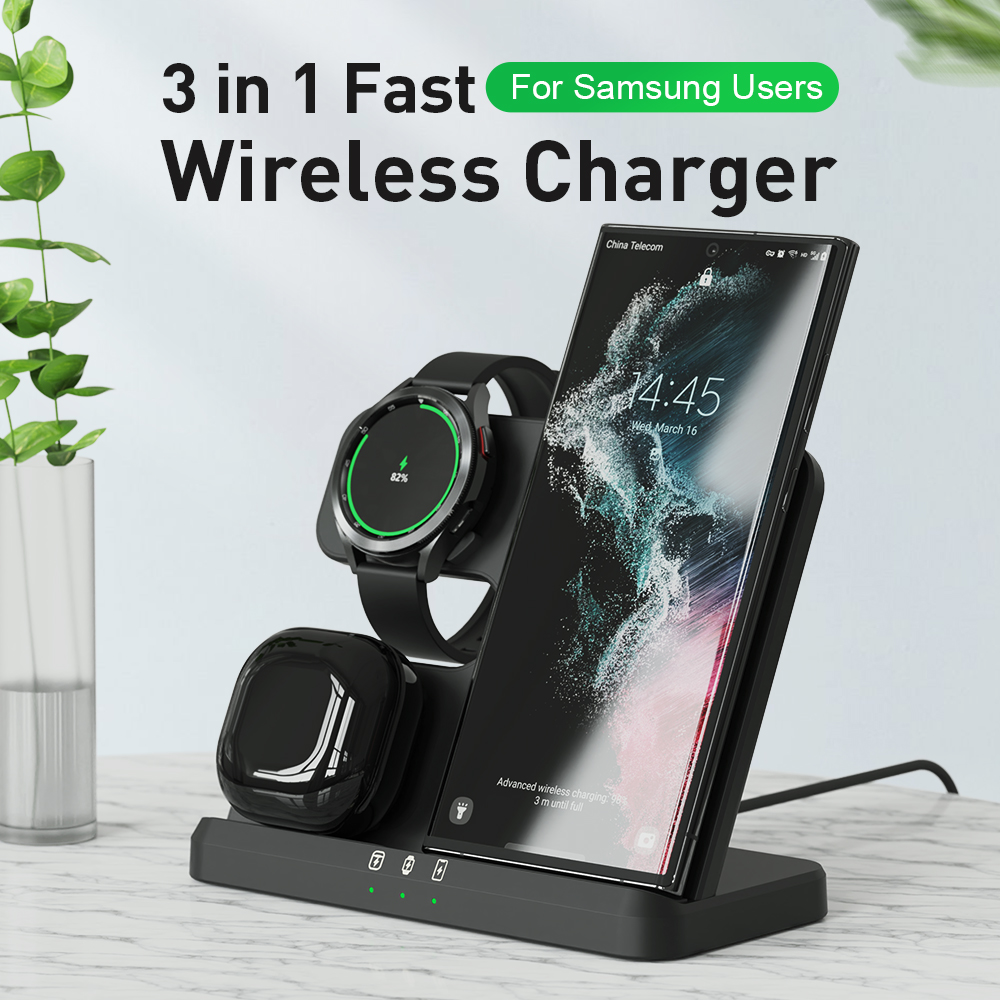 3 in 1 Wireless Charger Stand for Samsung Galaxy S22 S21 Ultra S20 15W Fast Charging Dock Station 2.0 Watch4 Holder Buds Pro