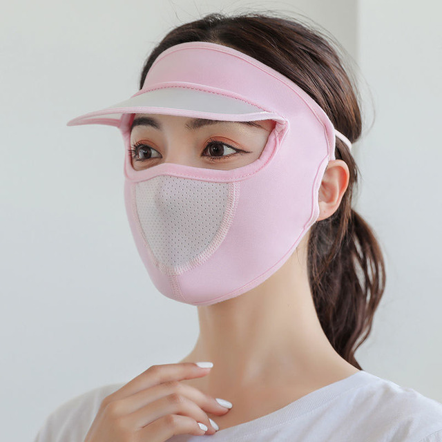 Women Thin Breathable Ice Silk Sunscreen Long Neck Full Face Mask Summer UV Protection Cycling Outdoor Beach Beauty Sun Hat