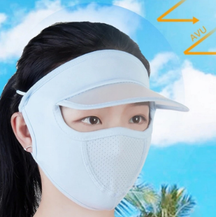 Women Thin Breathable Ice Silk Sunscreen Long Neck Full Face Mask Summer UV Protection Cycling Outdoor Beach Beauty Sun Hat