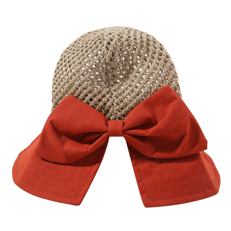 Women's Sun Hat Bucket Hats Spring Summer And Autumn Breathable Hollow Stitching Foldable Hat Outdoor Beach Bow Hats