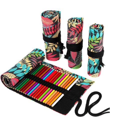72 Hole Colorful Cloth Pencil Case Stationery Cosmetic Pencil Storage Bag Pencil roll School Supplies 050045