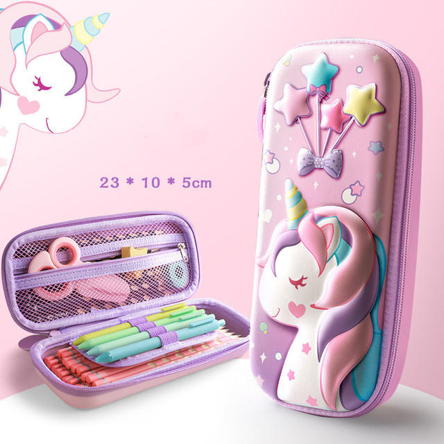 3D Unicorn EVA cute pencil box School student stationery box Children pencil storage box Three layer large capacity pencil case
