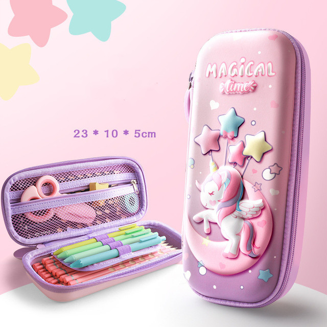 3D Unicorn EVA cute pencil box School student stationery box Children pencil storage box Three layer large capacity pencil case