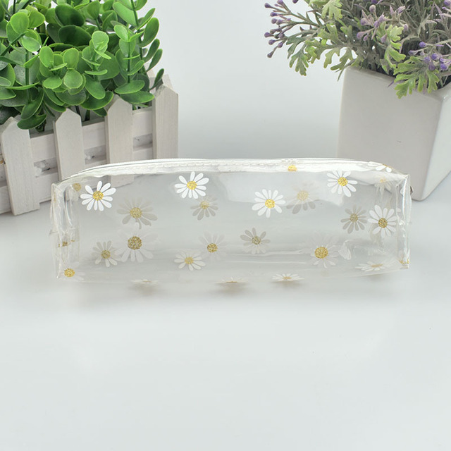 Kawaii Daisy Pencil Case Transparent Daisy Candy Color Gift School Pencil Box Pencil Bag School Supplies Stationery Pencil Bag
