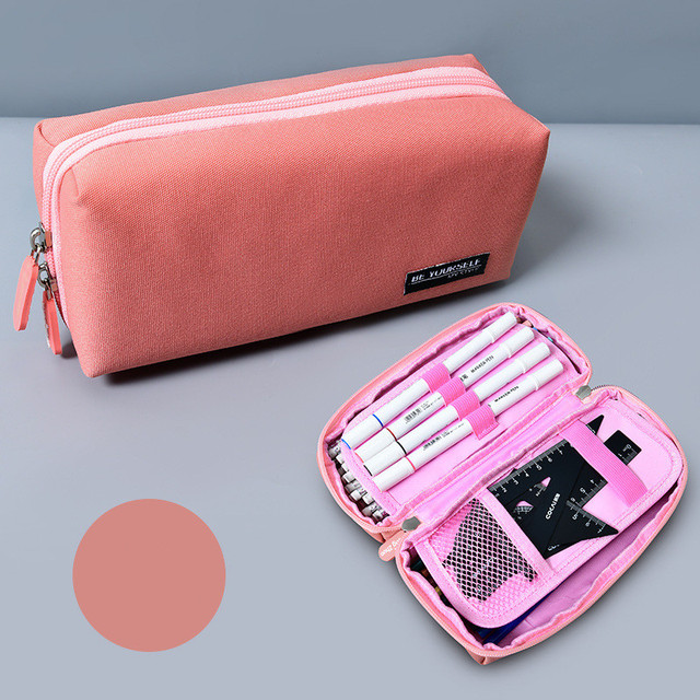 Simple large capacity pencil case canvas pencil bag school stationery storage bag solid color girls pen case student stationery