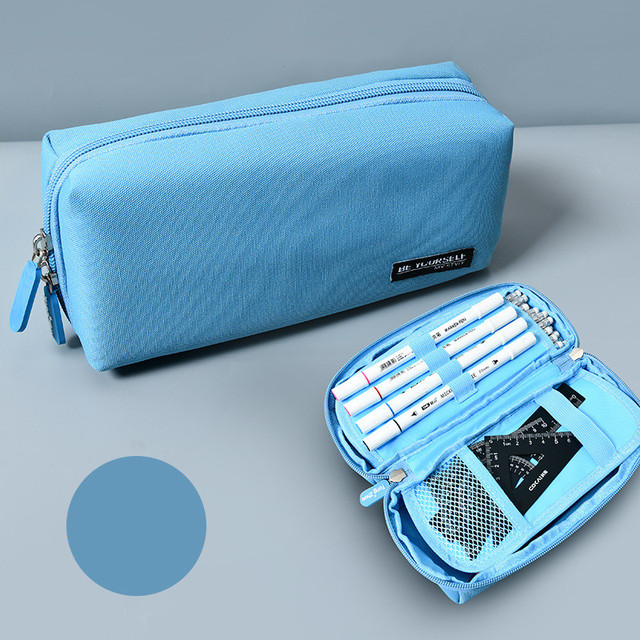 Simple large capacity pencil case canvas pencil bag school stationery storage bag solid color girls pen case student stationery