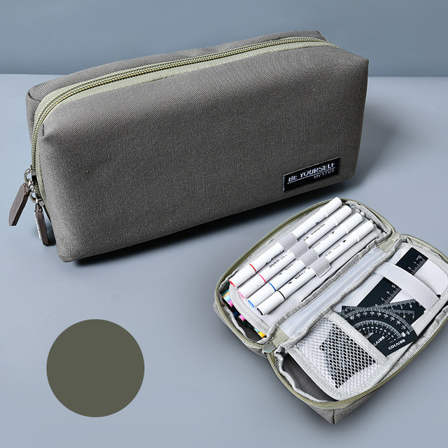 Simple large capacity pencil case canvas pencil bag school stationery storage bag solid color girls pen case student stationery