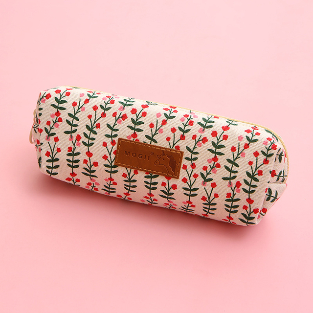 Canvas Pencil Bag Small Flowers Pencil Cases Kawaii Stationery Bag Pencil Pouch Office School Supplies Pen Bag