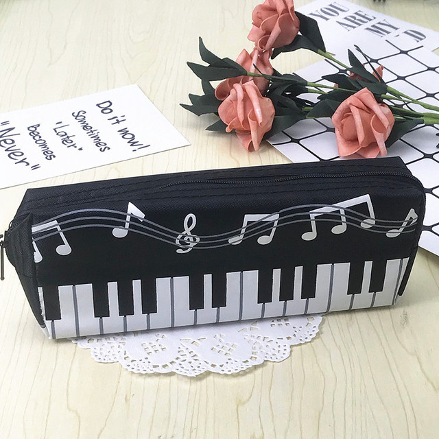Creative Piano Key Canvas Pencil Bag Student Stationery Zipper Storage Bag Pen Pencil Eraser Organizer School Supplies