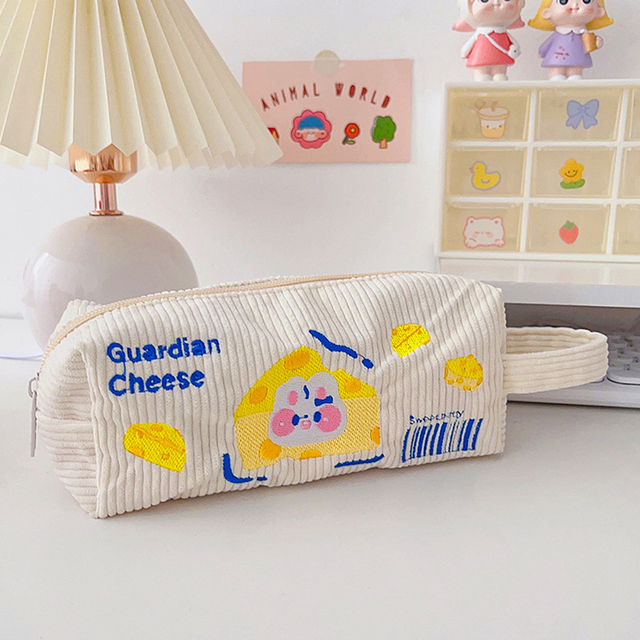 Corduroy Embroidered Pencil Case Kawwai Korean Stationery Pen Case Pouches Storage Bag Pencil Bag Kid Stationery Bag Portable