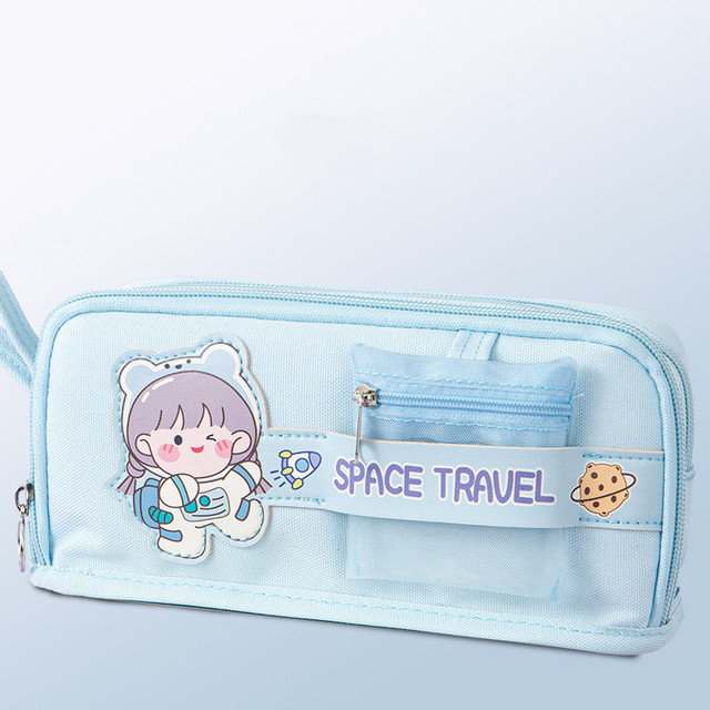 Cartoon portable canvas pencil bag with pen insert coin purse large capacity pencil case school student stationery storage bags