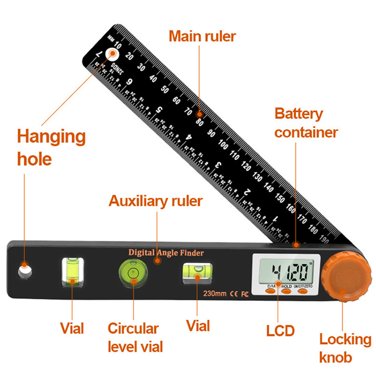 4in1 Measuring angle 0-999.95digital instrument angle inclinometer digital electronic goniometer angle detector level ruler