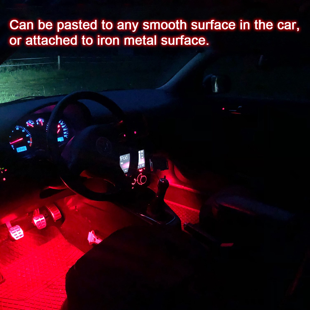 LED Wireless Remote LED Car Decorative Lamp RGB Charging Foot Light Auto Ambient Light Lamp Car Interior Atmosphere Light 2 PCS