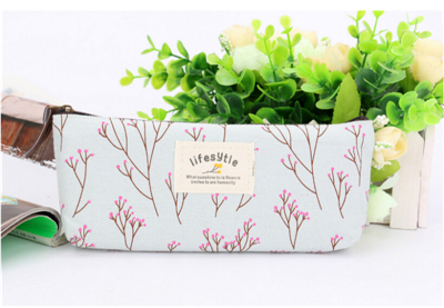 Cute Kawaii Floral Flower Canvas Zipper Pencil Cases Lovely Fabric Flower Tree Pen Bags School Supplies Free shipping