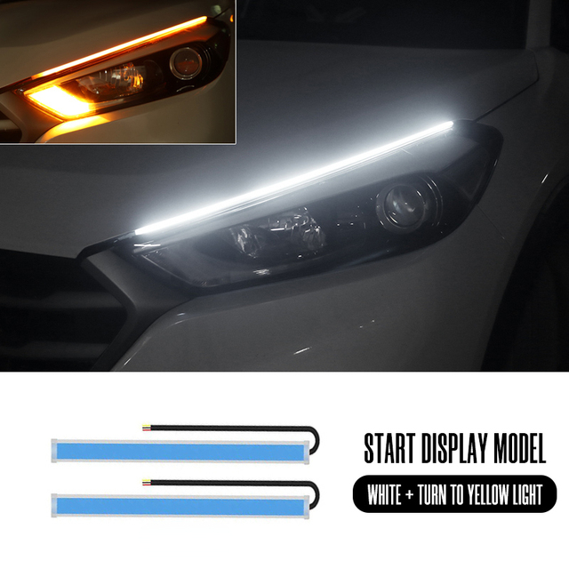 2pcs 30cm LED DRL Car Turning Signal Light Strip Flowy Flexible Waterproof Strips Auto Headlights Colorful Stylish Flowing Water Lamp