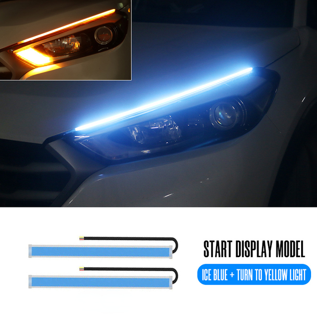 2pcs 30cm LED DRL Car Turning Signal Light Strip Flowy Flexible Waterproof Strips Auto Headlights Colorful Stylish Flowing Water Lamp