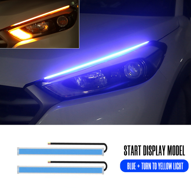 2pcs 30cm LED DRL Car Turning Signal Light Strip Flowy Flexible Waterproof Strips Auto Headlights Colorful Stylish Flowing Water Lamp