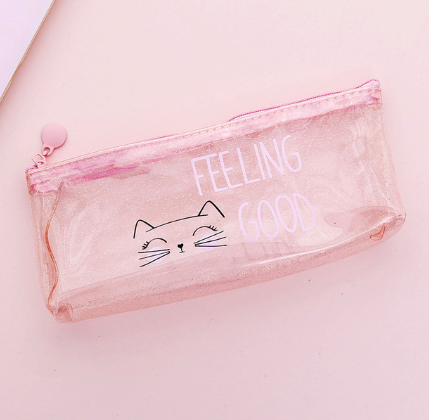 Cute Kawaii pink cat Pencil Case School Supplies for girls Stationery Gift large Pencil bag Transparent pen Bag School Tools