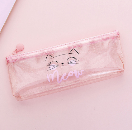 Cute Kawaii pink cat Pencil Case School Supplies for girls Stationery Gift large Pencil bag Transparent pen Bag School Tools