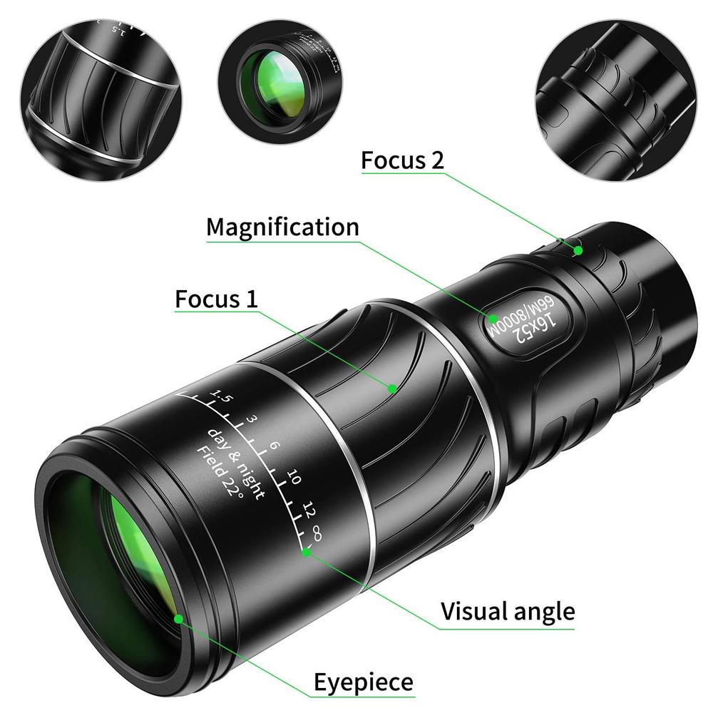 Powerful Monocular Telescope 16x52 Dual Focus scope Zoom binoculars Prism Compact Monocle For Hunting camping equipment