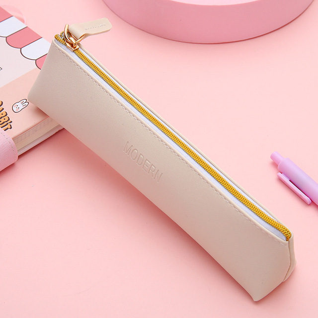 Simple Pencil Bag PU Leather Solid Color Pencil Case Storage Bag Student Gifts Office School Supplies