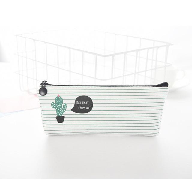 Fabric Canvas Cactus Pencil Case Bag School Pen Case Box Stationery Office Crayon Pencil Box Pen Bag School Office Supplies
