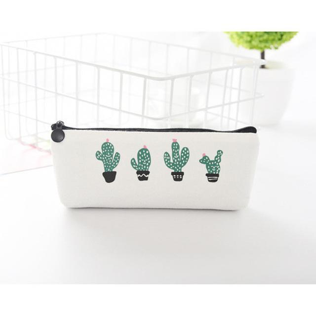 Fabric Canvas Cactus Pencil Case Bag School Pen Case Box Stationery Office Crayon Pencil Box Pen Bag School Office Supplies