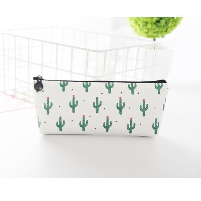 Fabric Canvas Cactus Pencil Case Bag School Pen Case Box Stationery Office Crayon Pencil Box Pen Bag School Office Supplies