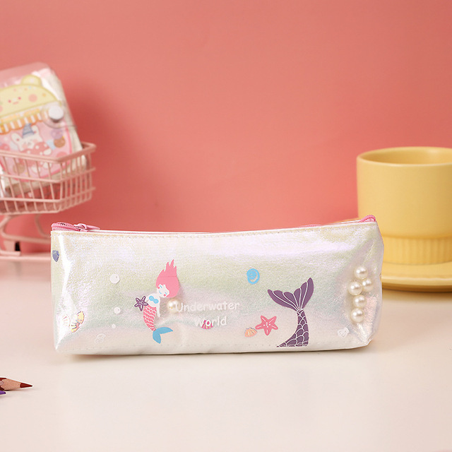 1 Piece Lytwtw's Kawaii Cute Mermaid Pearl Pen Pencil Bag School Stationary Receive Tools Makeup Pouch Cosmetics Case