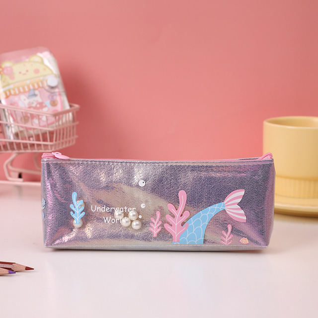 1 Piece Lytwtw's Kawaii Cute Mermaid Pearl Pen Pencil Bag School Stationary Receive Tools Makeup Pouch Cosmetics Case