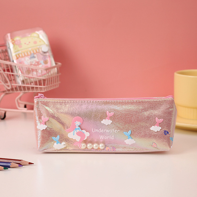 1 Piece Lytwtw's Kawaii Cute Mermaid Pearl Pen Pencil Bag School Stationary Receive Tools Makeup Pouch Cosmetics Case