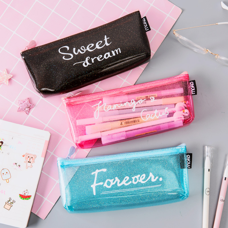1 Pc Kawaii Pencil Case Transparent letters Gift Estuches School Pencil Box Pencilcase Pencil Bag School Supplies Stationery