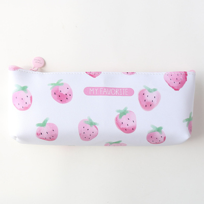 Creative fashion fruit strawberry leather pencil case waterproof Large capacity pencil bag Storage bag for Girl birthday present