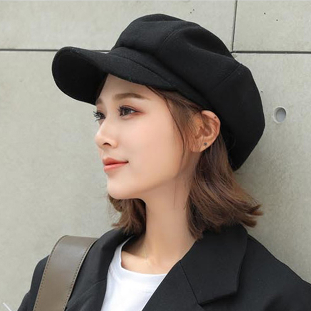 Fashion Plain Octagonal Cap Ladies Hats Autumn Winter Hats for Women Casual Wool Hat British Retro Beret Painter Caps